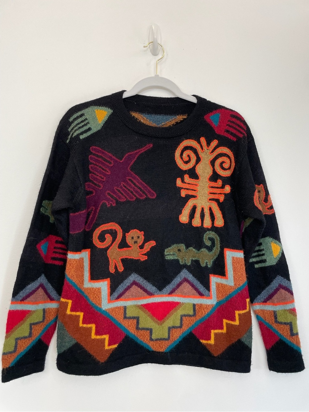 The Fine Alpaca Aztec Motif Crewneck Sweater